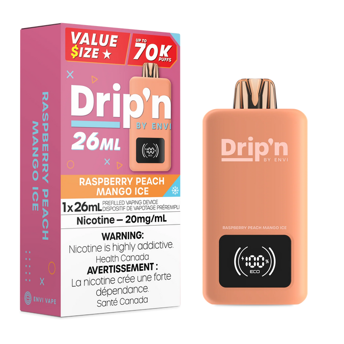 Drip'n by ENVI 70K Disposable - Raspberry Peach Mango Ice 20mg