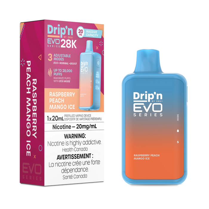 Drip'n by ENVI EVO Series 28K Disposable - Raspberry Peach Mango Ice 20mg