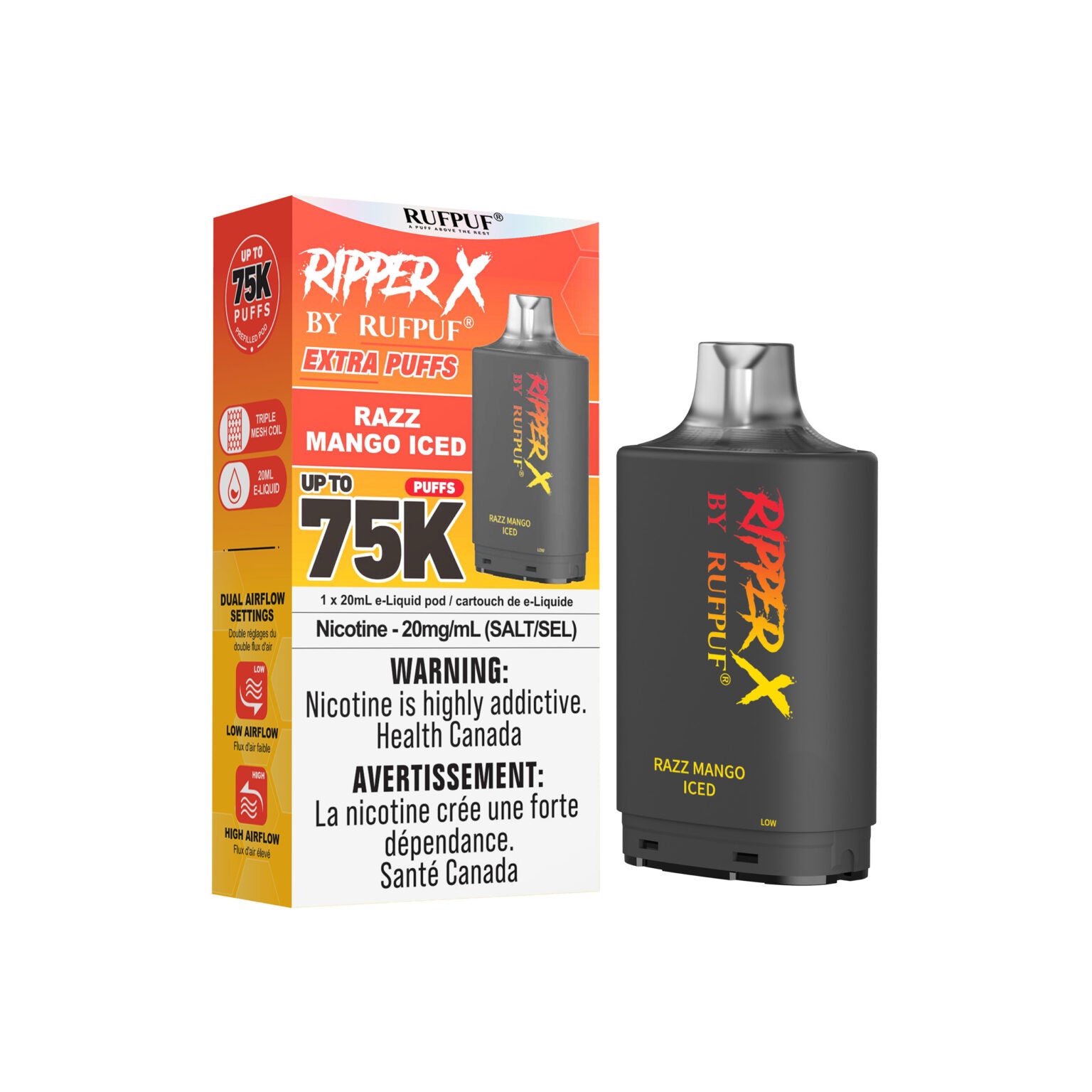 RIPPER X by RUFPUF 75K Pod - Razz Mango Iced 20mg — Fat Panda Webstore