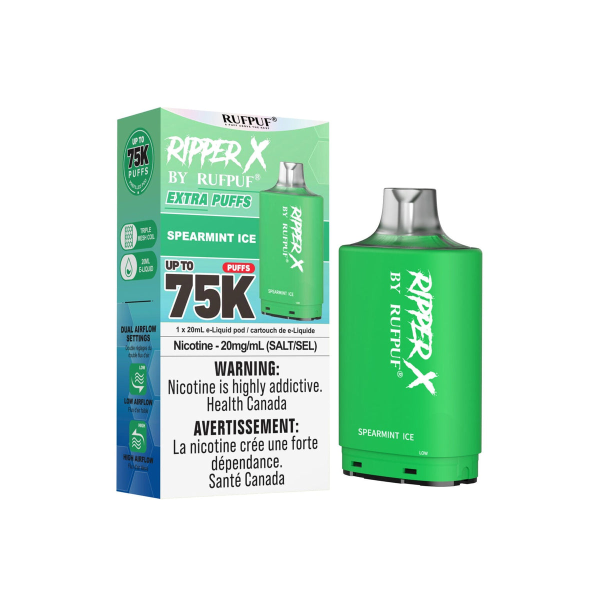 ripper disposable vape X by RUFPUF 75K Pod Flavour:Berries & Cream pulse x zero nicotine BREEZE disposable vapes back