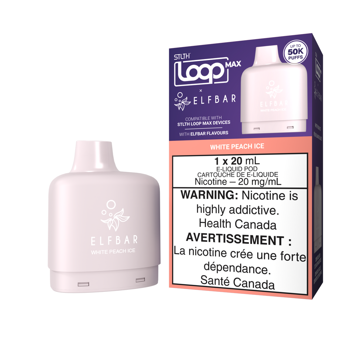 STLTH Loop Max x Elfbar Pod - White Peach Ice 20mg — Fat Panda Webstore
