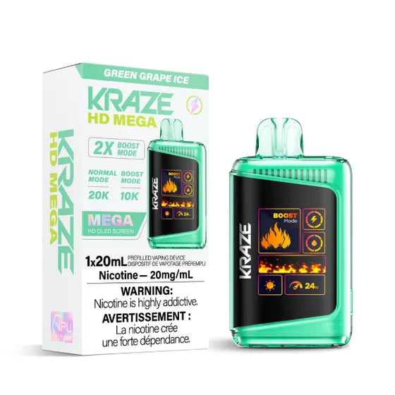 Kraze HD Mega Disposable - Green Grape Ice 20mg — Fat Panda Webstore