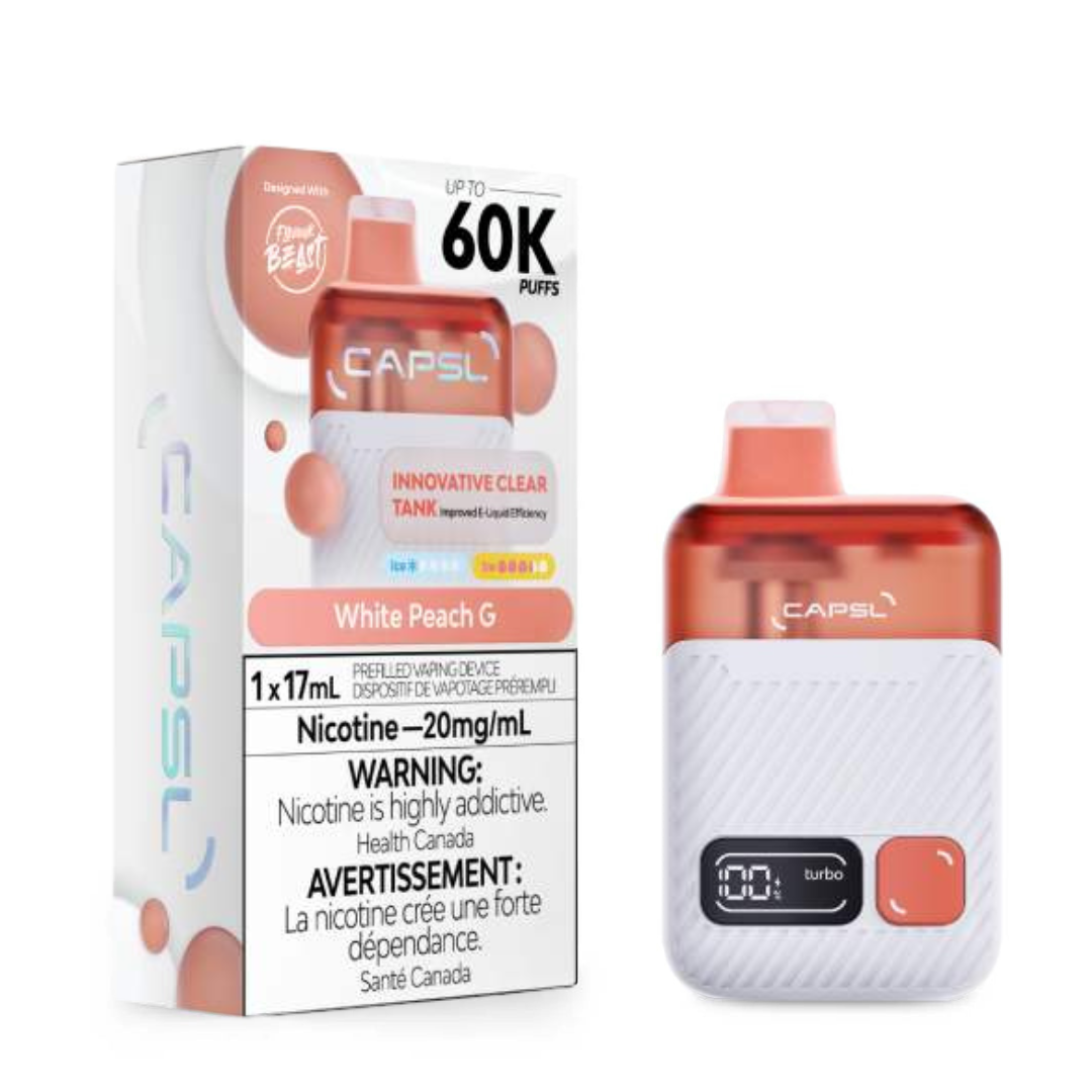 CAPSL 60K Disposable - White Peach G Ice 20mg — Fat Panda Webstore